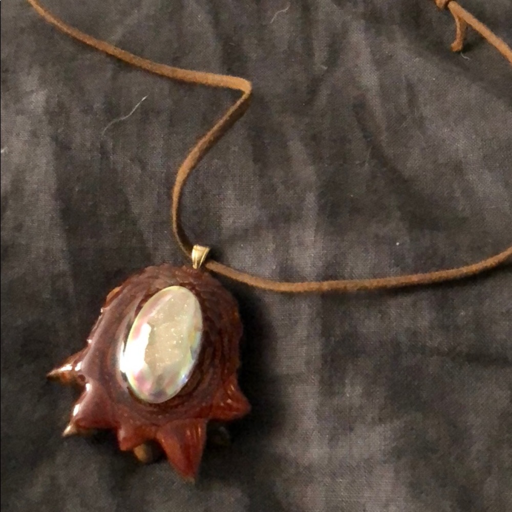 Pine cone necklace with druzy quartz